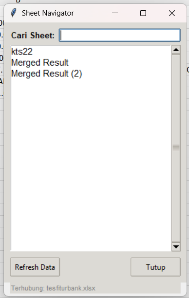 Tampilan Jendela Pop-up Sheet Navigator